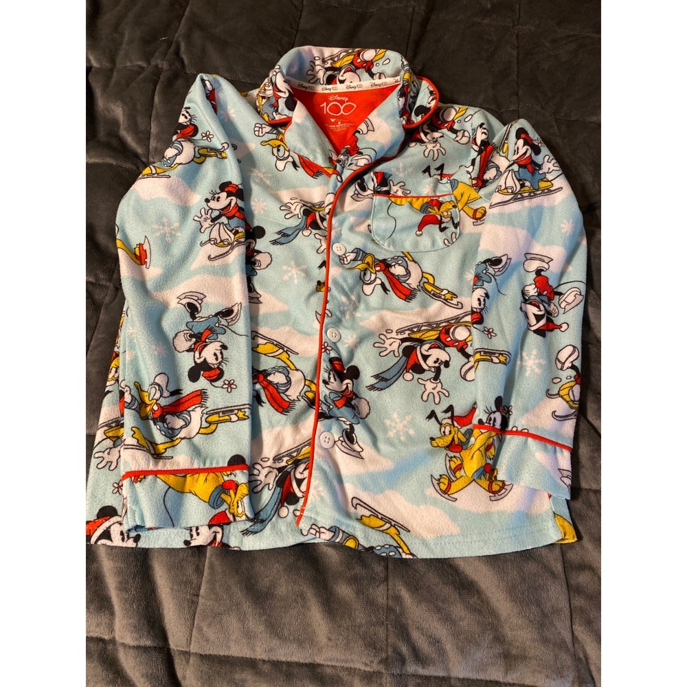 Disney 100 Mickey Mouse Pluto Winter Fleece Pajama Top Blue Red Kids Size 8
0418